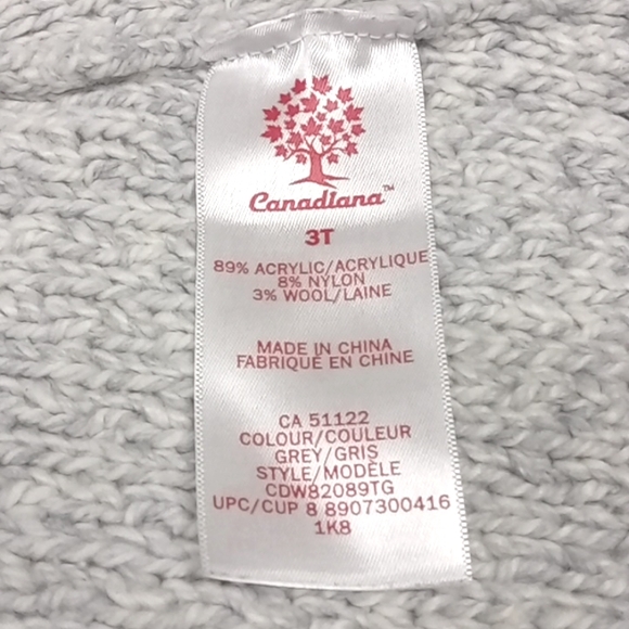 Canadiana True North,  light grey, cable knit, button-up, cardigan US 3T - Picture 7 of 8